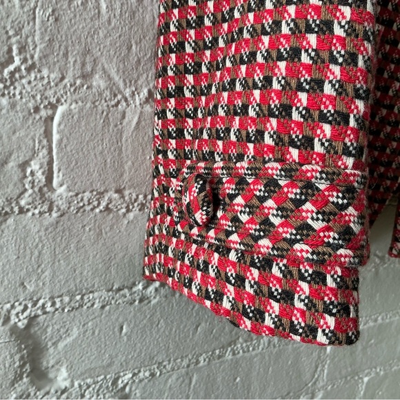 Ann Taylor Collarless Blazer Wool Blend  Red Brown Houndstooth Tweed Jacket 14 - Picture 8 of 16